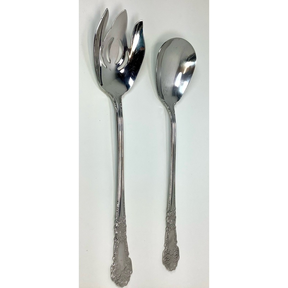 Rare Reed & Barton 18/10 Stainless‎ Casserole Spoon & Fork 12" Renaissance - Picture 2 of 2